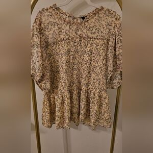 Torrid Cream and Purple Floral Blouse